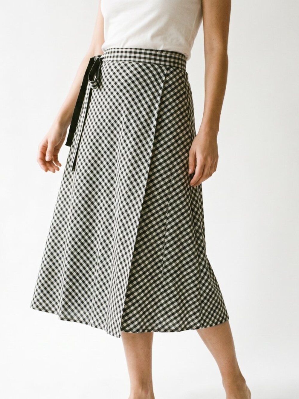 Vintage Gingham Plaid Wrap Skirt Black And White Summer Skirt Reversible